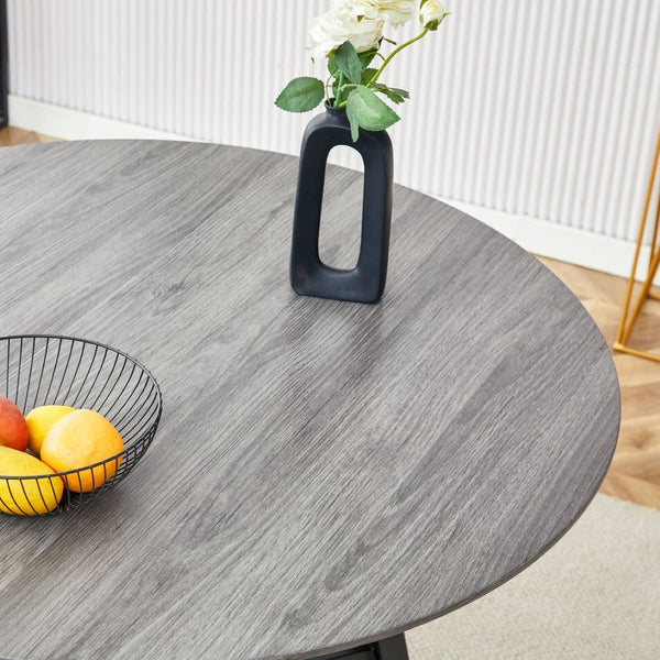 English Elm Table Modern Minimalist 42" Round Dining Set With 4 Ergonomic Pu Leather Chairs In Gray & White W1151S03394-GIGA