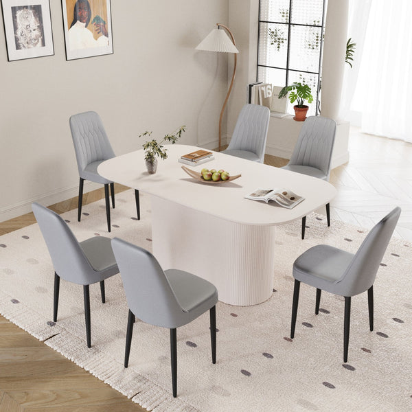 English Elm 63 Modern Medieval Cream Mdf Dining Set With 6 Pu Chairs - Stylish, Durable, Easy To Assemble! W2189S00702