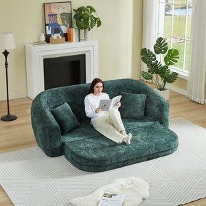 English Elm 87-inch Curved Chenille Convertible Sofa Sleeper with Pull-out Base for Apartment Living W3505P465317