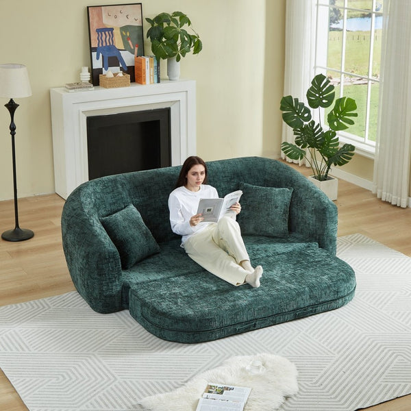 English Elm 87-inch Curved Chenille Convertible Sofa Sleeper with Pull-out Base for Apartment Living W3505P465317