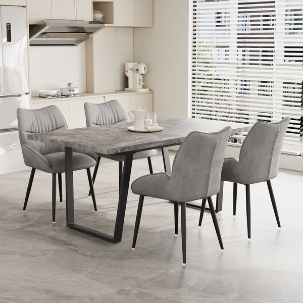 English Elm 62.9-Inch Stylish Mdf Dining Table And Velvet Chair Set For 4-6, Easy Assembly, Modern Comfort W1727S00077
