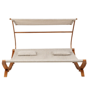 English Elm Christopher Knight Home® - SAN JUAN Teak Sunbed with Adjustable UV Canopy - Curved Weather-Resistant Base, Mesh Sling Comfort 57414.00