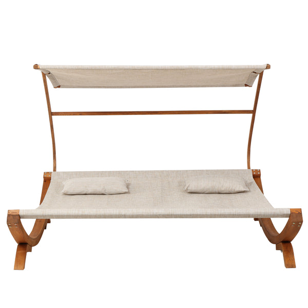English Elm Christopher Knight Home® - SAN JUAN Teak Sunbed with Adjustable UV Canopy - Curved Weather-Resistant Base, Mesh Sling Comfort 57414.00
