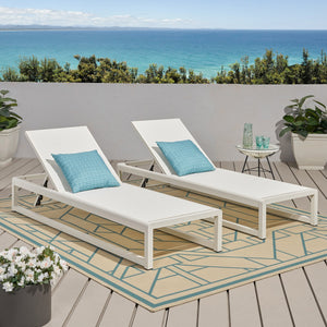 English Elm Christopher Knight Home® - MODESTA Chaise Lounge Set with Rust‑Resistant Aluminum Frame, Breathable Mesh, 5‑Position Adjustable Comfort White 62397.00WHIMP2
