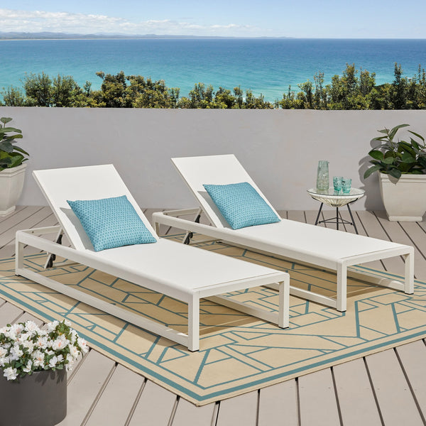 English Elm Christopher Knight Home® - MODESTA Chaise Lounge Set with Rust‑Resistant Aluminum Frame, Breathable Mesh, 5‑Position Adjustable Comfort White 62397.00WHIMP2