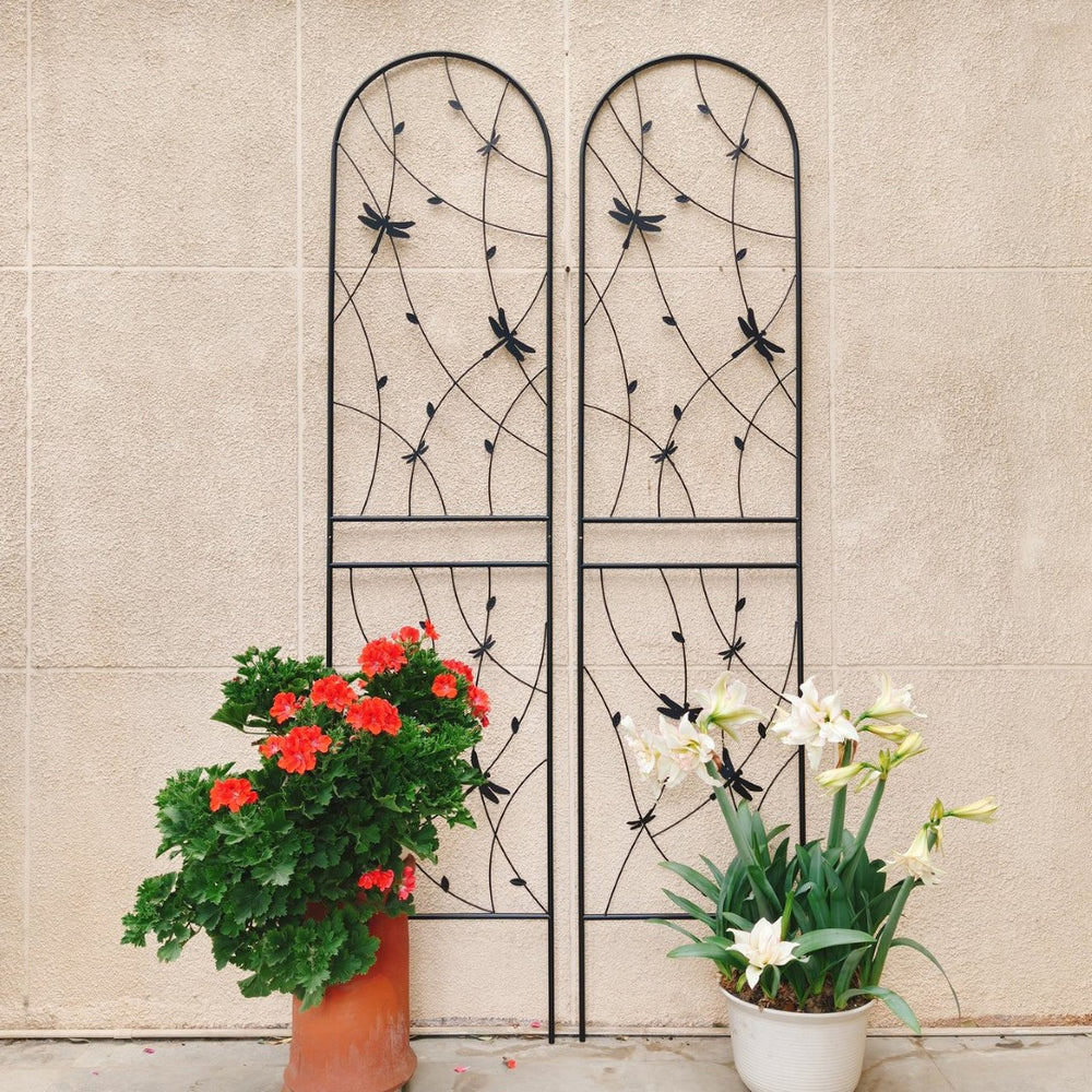 English Elm 4 Pack Powder-coated Metal Garden Trellis Panels Rustproof Climbing Plant Support Outdoor W1586P268047