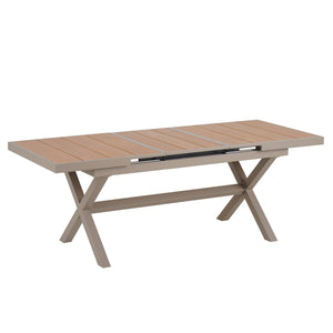 English Elm U_Style Outdoor Extendable Dining Set with 6 Sturdy Chairs, Heavy-Duty 352 lb Table Capacity, Stylish Camel,Natural WY000443AAO