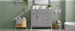English Elm 36" Gray Modern Bathroom Vanity with Ceramic Sink, Solid Wood Frame, Soft-Close Doors & 4 Drawers N729P253935E