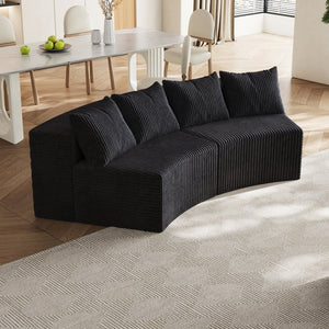 English Elm Corduroy Curved Sectional Sofa with Four Pillows — Modular Semi-Circular Plush Cloud Seating Comfort Black W834P232285