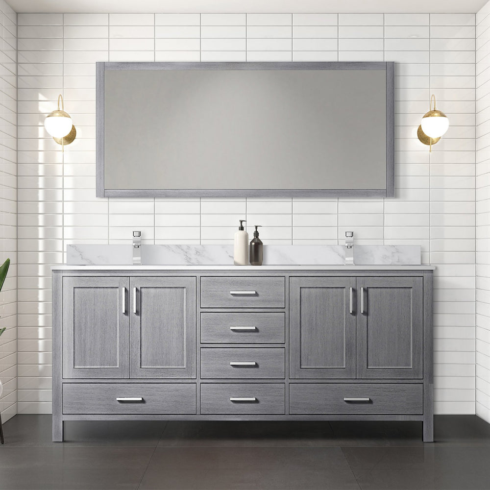 English Elm Distressed Grey Double Bath Vanity Set With Mirror, 72” W, Ample Storage & Stylish Design For Bathrooms B2731S00520