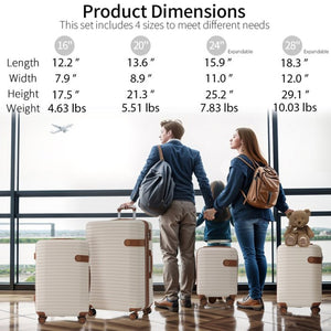 English Elm 4 Piece Abs Hard Shell Luggage Set with Spinner Wheels Tsa Lock and Packing Cubes Cream PP313145AAO