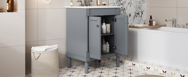 English Elm 24'' Modern Bathroom Vanity with Ceramic Basin, Solid Wood Frame, Soft-Close Doors, Ample Storage Grey N710P190503E