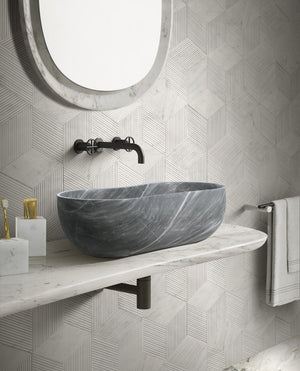 English Elm Carrara Gray Marble Vessel Sink - Semi-Polished, Unique Design For Elegant Bathrooms, 23.6X14.2 Inches W1696P333270