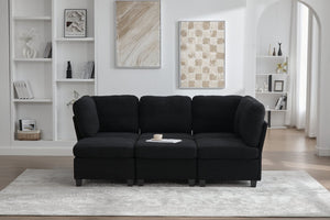 English Elm UNITED Modular 6-Seat Sectional Sofa with Removable Ottoman, Storage Compartments, Convertible Comfort Black W1568S00243