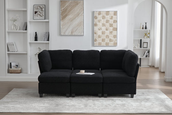 English Elm UNITED Modular 6-Seat Sectional Sofa with Removable Ottoman, Storage Compartments, Convertible Comfort Black W1568S00243