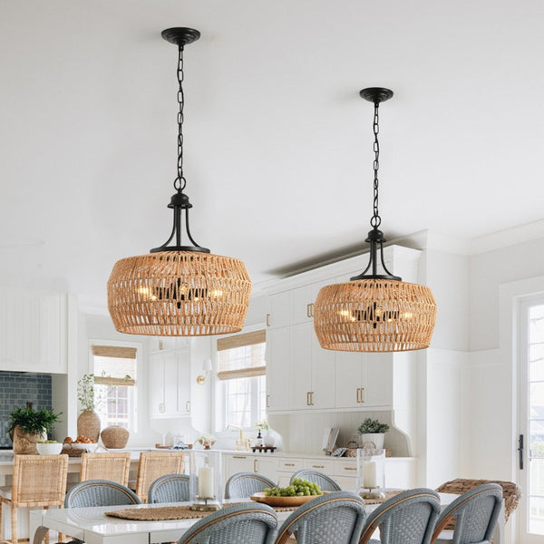 English Elm 19" Hemp Rope Pendant Hand Woven Bohemian Ceiling Fixture for Kitchen or Dining W2312P477345