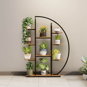 English Elm 62.2 Inch Nine Tier Moon Shaped Metal Plant Stand with Integrated Led Grow Light W3101P443485