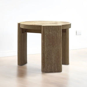 English Elm Round Round End Table Oak Finish with Plinth Panel Base, Contemporary Rubberwood Accent Table, 20"D x 18"H B2741P360637