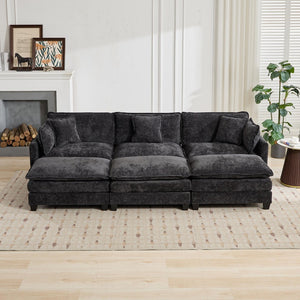 English Elm Cloud Modular Three Seat Sofa Chenille Upholstered with Double Layer Cushions for Living Room Black W1143S00052