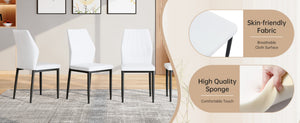 English Elm Black Faux Wood Grain Rectangular Dining Set with Shell Pattern Upholstered Chairs White+Black W1151S04366