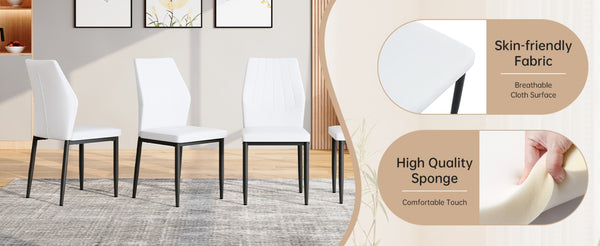 English Elm Black Faux Wood Grain Rectangular Dining Set with Shell Pattern Upholstered Chairs White+Black W1151S04366