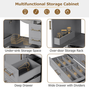 English Elm 30" Elegant Bathroom Vanity with Ceramic Sink, Soft-Close Door & 3 Drawers, Gold Handles, Durable Finish Gray N729P184479E