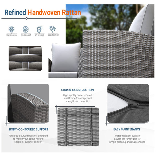 English Elm 4-piece Outdoor Wicker Conversation Set with Tempered Glass Table and Resort Style Grey+Brown B082S00059