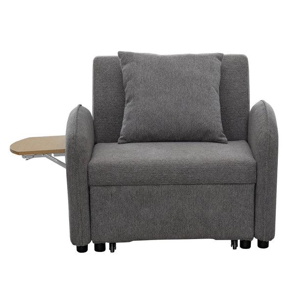 English Elm Convertible Single Chair Bed with Foldable Computer Desk, USB Charging, 3-in-1 Recliner to Bed Comfort Gray W2941P325532