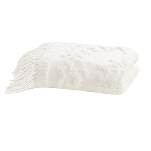 JLA Home Madison Park - 100% Cotton Tufted Chenille Throw with Fringe Tassel — Lightweight, Breathable Boho Layering Accent Ivory MP50N-5513