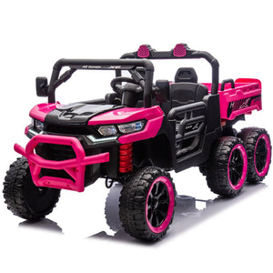 English Elm 24v Two Seat Kids Electric Dump Truck Six Wheel 4wd Utv with Parental Remote Pink W1578P268990