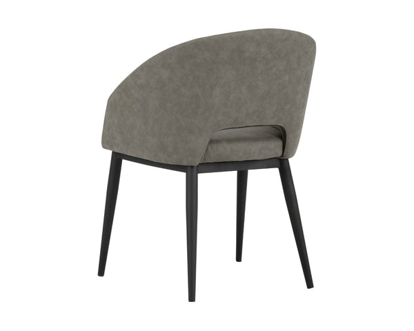 Sunpan THATCHER DINING ARMCHAIR - Stylish Faux Leather & Steel Frame for Modern Industrial Elegance Grey 102743
