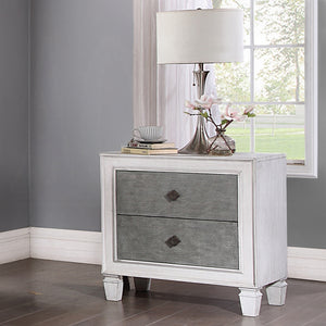 English Elm Modern Rustic White and Gray Nightstand with 2 Smooth-Glide Drawers, Sturdy Wood Frame, Farmhouse Charm B2741P324354