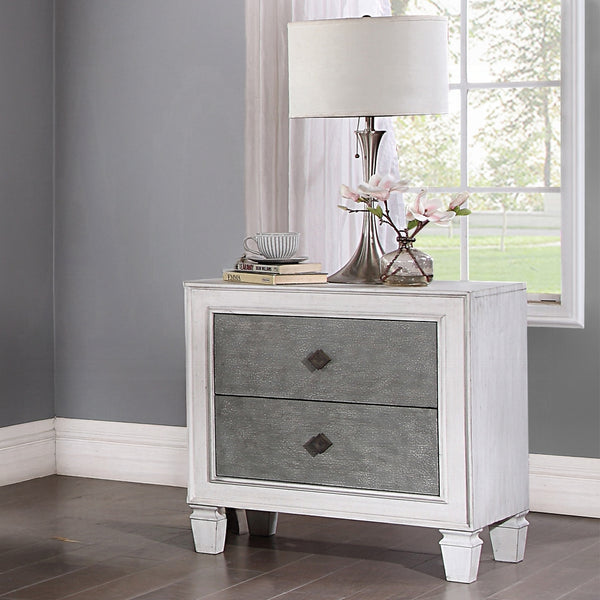 English Elm Modern Rustic White and Gray Nightstand with 2 Smooth-Glide Drawers, Sturdy Wood Frame, Farmhouse Charm B2741P324354