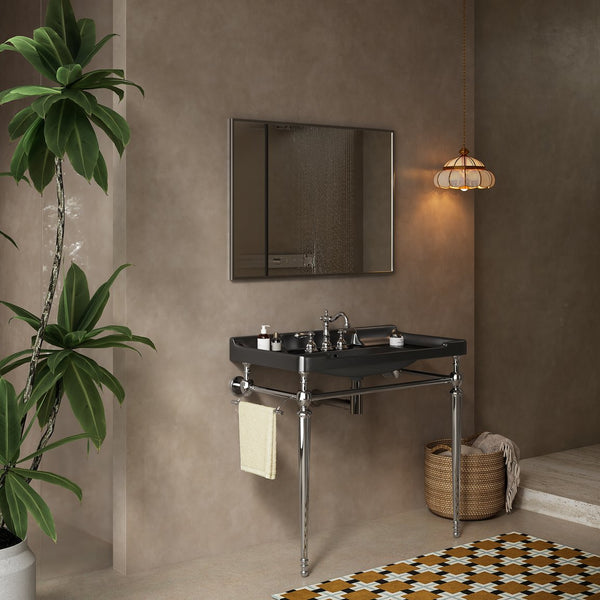 English Elm VICI 36" Bathroom Console Sink with Integrated Ceramic Basin, 3-Hole Faucet, Stainless Legs & Towel Bar Black,Chrome W2615S00117