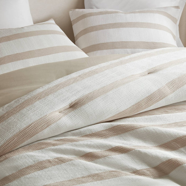 English Elm 3-piece Yarn-dyed Woven Stripe Comforter Set with Seersucker Texture for Full Queen Beds Taupe B035P463216