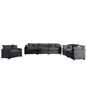 English Elm 3 Plush Corduroy Sectional Sofa with Deep Memory Foam Seats, Retro-Modern Design and Removable Arms for Ultimate Comfort Grey W714S00827