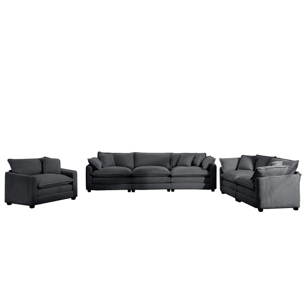 English Elm 3 Plush Corduroy Sectional Sofa with Deep Memory Foam Seats, Retro-Modern Design and Removable Arms for Ultimate Comfort Grey W714S00827