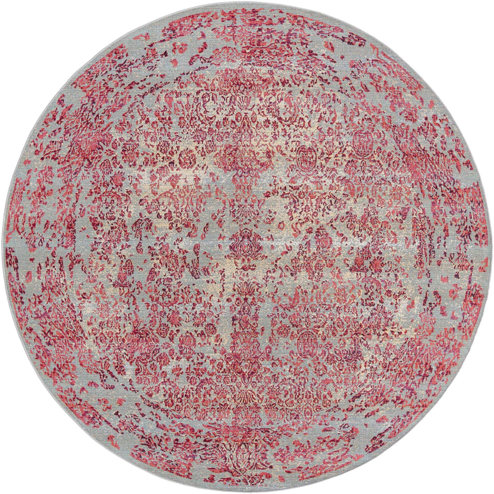 Unique Loom Outdoor Modern Vintage Machine Made Abstract Rug Light Blue, Red/Gray/Beige 8' 0" x 8' 0"