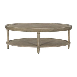 English Elm Oval Reclaimed Greige Coffee Table with Lower Shelf, Oval Wood Veneer Top, 48"W x 24"D x 17"H Elegance B035P256574