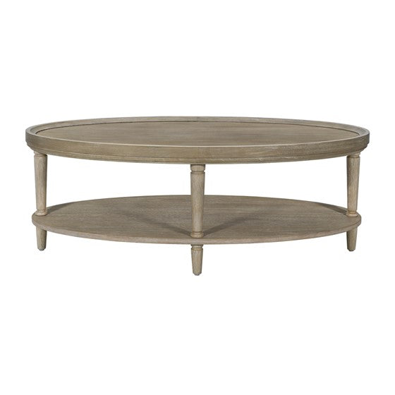 English Elm Oval Reclaimed Greige Coffee Table with Lower Shelf, Oval Wood Veneer Top, 48"W x 24"D x 17"H Elegance B035P256574