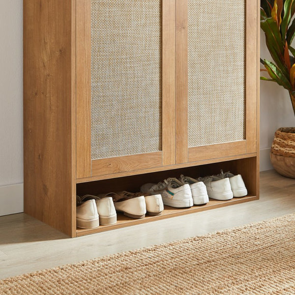 English Elm Rattan Door Shoe Cabinet Six Tier Adjustable Shelving Entryway Storage Organizer Caramel W1820P399463