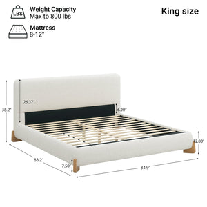 English Elm Christopher Knight Home® - Elegant Boucle Upholstered Bed with Solid Wood Feet, King Size White, Plush Support & Timeless Style N769K333730N