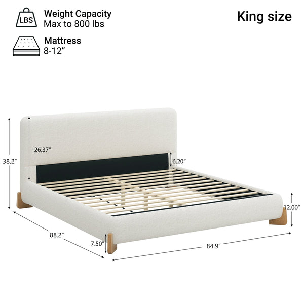 English Elm Christopher Knight Home® - Elegant Boucle Upholstered Bed with Solid Wood Feet, King Size White, Plush Support & Timeless Style N769K333730N