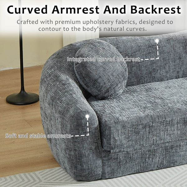 English Elm 86-inch Curved Chenille Convertible Sofa Recliner Frameless Folding Two-seater for Living Room Grey W3505P452818
