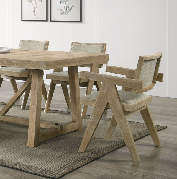 English Elm Contemporary Oak Veneer 7-Piece Dining Set With 6 Upholstered Arm Chairs For Modern Dining Rooms B2741S00013