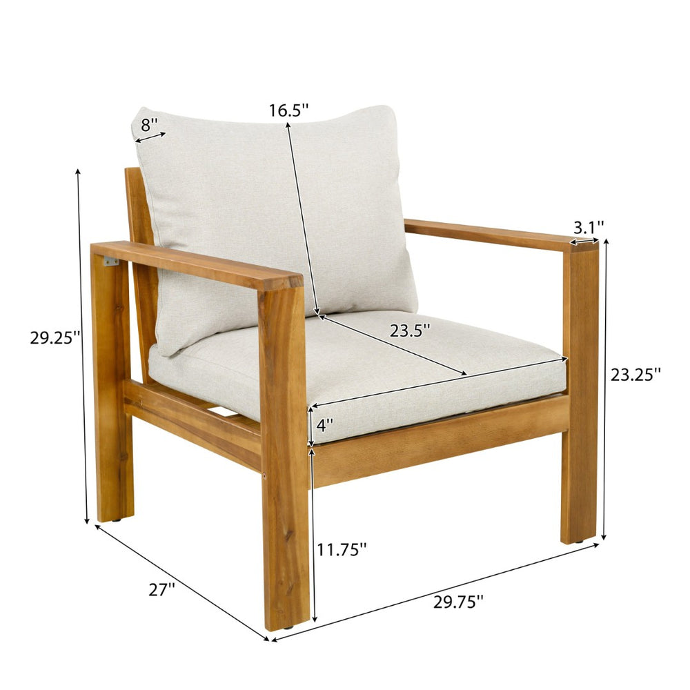 English Elm Outdoor Acacia Hardwood Patio Chair with Water-repellent Cushions for Deck or Garden N757P354831B