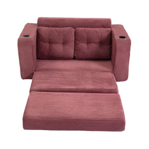 English Elm Convertible Floor Sofa Bed with Memory Foam and Ribbed Corduroy for Small Spaces Wine Red W395P438031