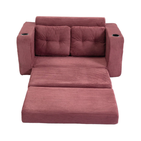 English Elm Convertible Floor Sofa Bed with Memory Foam and Ribbed Corduroy for Small Spaces Wine Red W395P438031