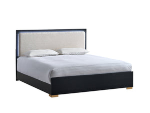 English Elm Steeler Full Panel Bed Led Backlit Headboard Teddy Upholstery Gold Accent Frame B078S00698