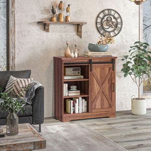 English Elm Homcom Rustic Farmhouse Coffee Bar Cabinet With Sliding Barn Door & Adjustable Shelves For Storage W2225P217401